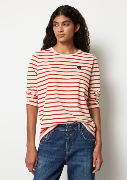 T-Shirt Originale Manica Lunga A Righe Regular Con Applicazione Di Fragole Multi/ Shiny Red Donna