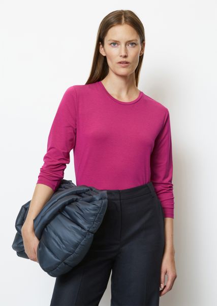 Garantire Donna Manica Lunga Regolare In Ocs Blended Tencel™ Modal Vibrant Pink T-Shirt
